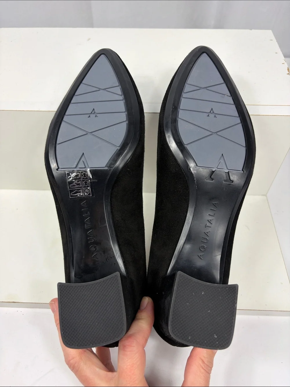 Aquatalia Pasha Suede‎ Block Heel in Black.
